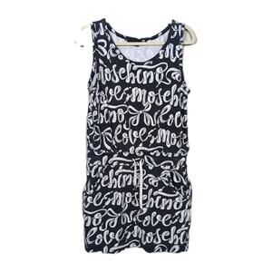 LOVE MOSCHINO Black White Cotton Terry Tank Dress Cursive Logo Women's US 8